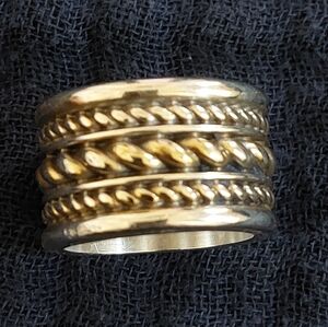Brighton Silver And Gold-Tone Textured Ring, Size 7